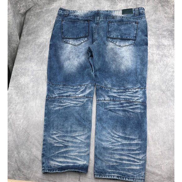 Kaalu Euro for the People Jeans Mens 50/32 Blue Crease Stonewash Straight Leg Hi - Picture 12 of 15